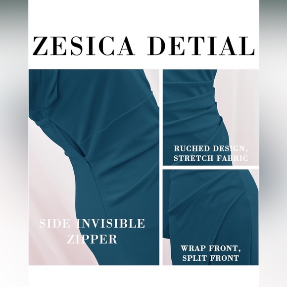 One Shoulder Long Sleeve Sexy High Slit Ruched Bodycon Wedding Party Maxi Dress - Picture 4 of 5